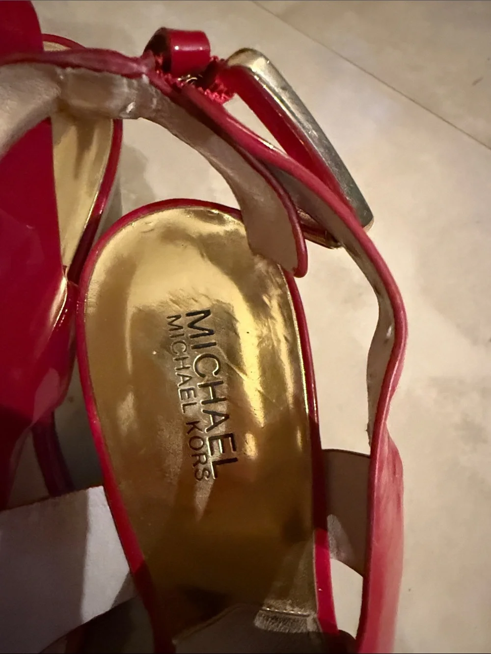 Michael Kors Women's Bright Red Patent Leather Open-Toe Heels